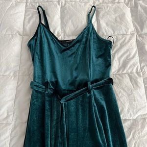 Faux velvet teal wide leg jumpsuit - size large